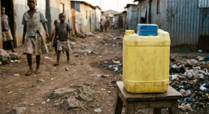 Makeshift handwashing station in Wakiso slum for COVID-19 prevention