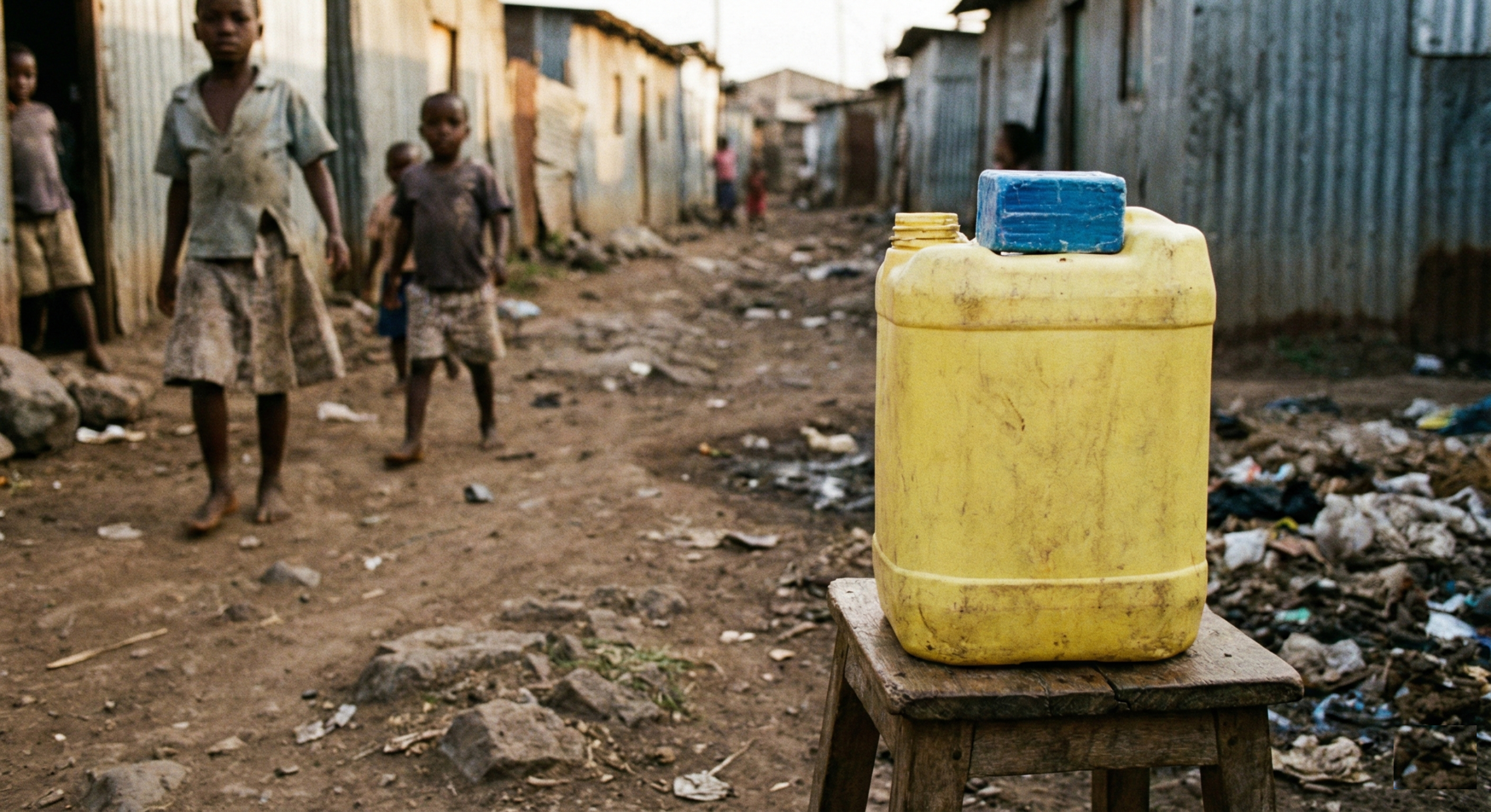 Makeshift handwashing station in Wakiso slum for COVID-19 prevention