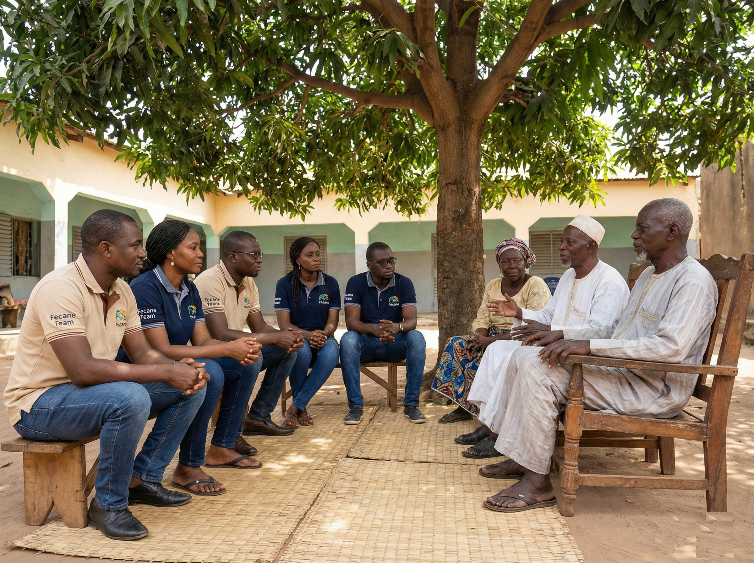 Fecane Child Foundation team meeting with Wakiso village elders to seek community permission.